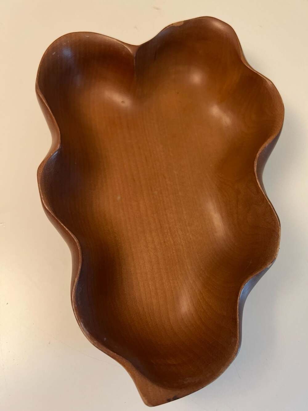 Woodward Hand Carved Wood Leaf Bowl, Mid Century Modern, Made in Japan
